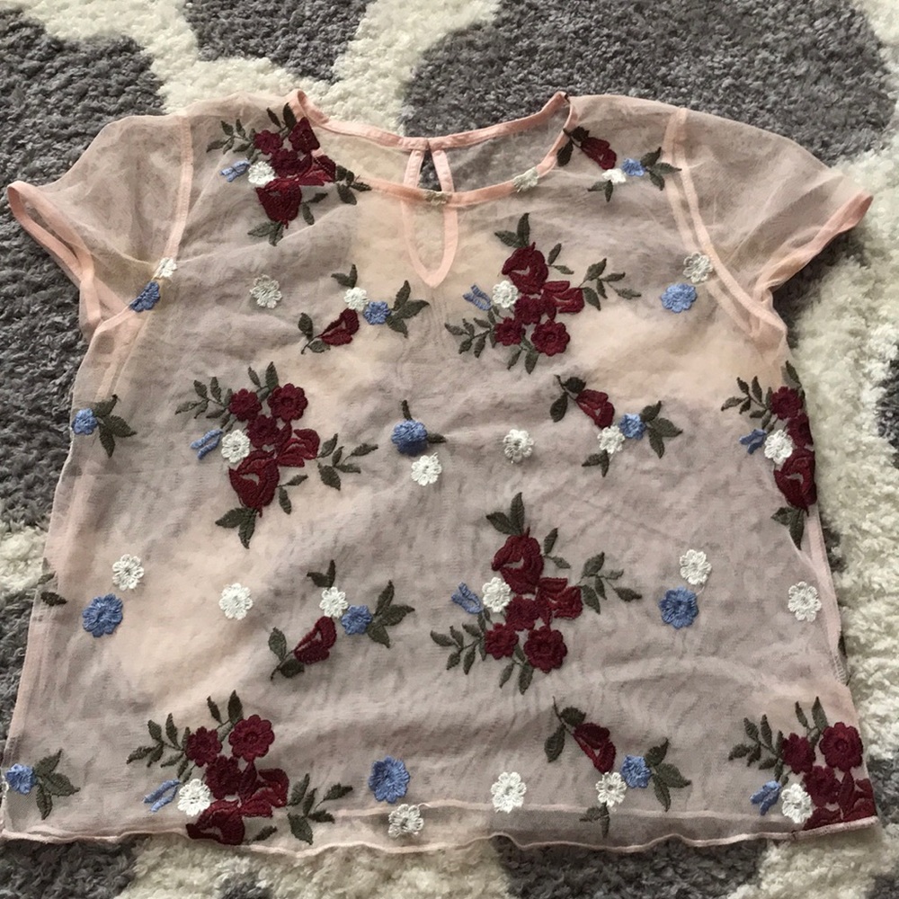 Lace and flower see through top